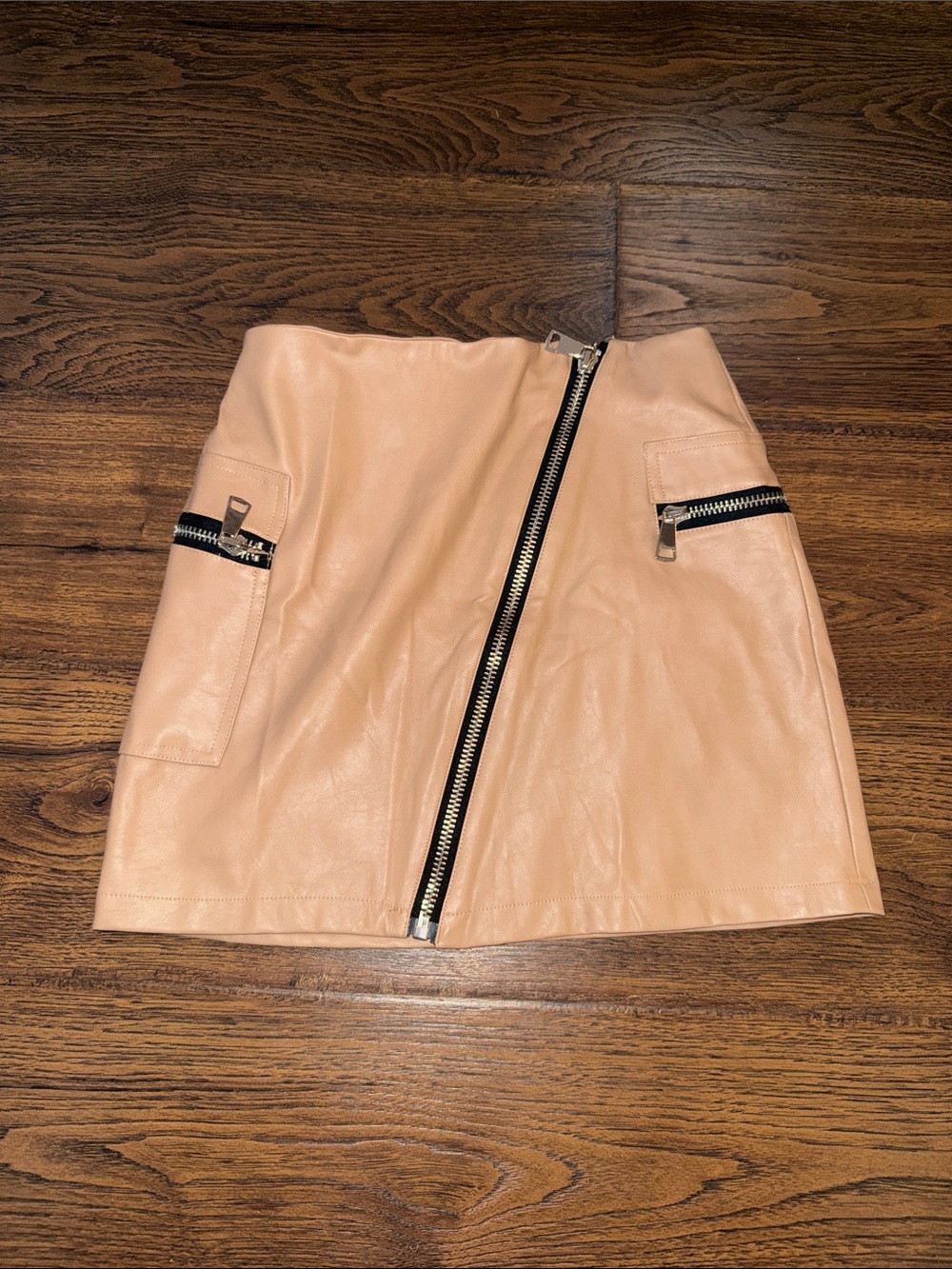 Sans Souci Sienna Faux Leather Mini Skirt with Diagonal Front Zipper